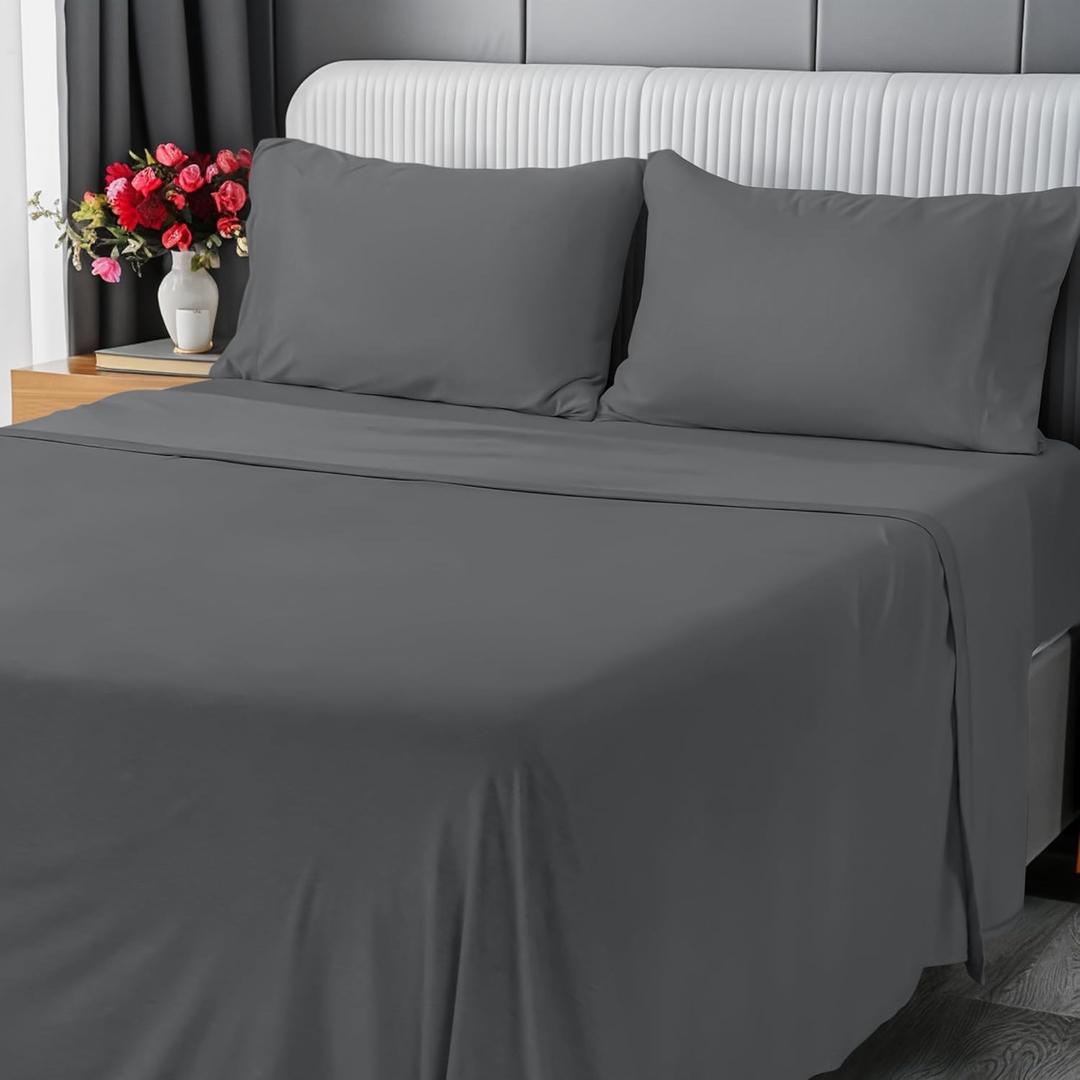 Utopia Bedding Queen Sheet Set - Jersey Knit Sheets 4 Piece  Cotton  Soft T-Shirt Stretchy Sheets (Dark Grey)