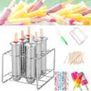 Set of 6 Stainless Steel Popsicle Molds Kit, Metal Popsicle Moulds,Homemade Ice Treat Makerwith 50 Wooden Sticks and 6 Silicone Seals and 20 Pop Bags,Cleaning Brush(Round)
