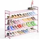 Bumusty 5-Tier Long Expandable Shoe Rack for Closet, 18"-44" Adjustable Shoe Rack for Entryway, 25-30 Pairs Large Shoe Organizer Shelf Storage, Sturdy Metal, Pink
