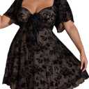 BEAUDRM Women's Plus Size Floral Ruffle Short Dress Mesh Tie Front Short Sleeve Sweetheart Neck A Line Flowy Dresses,XXL plus