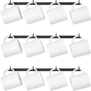 Dahey Metal Coffee Mug Rack Wall Mounted with 12 Mug Hooks, Set of 3, Mug Display Rack Cup Holder Storage for Kitchen Dining Room Coffee Bar, Black