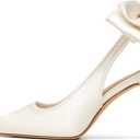 Mattiventon Slingback Heels for Women Pointed Closed Toe Stiletto Heels with Bow Tie Wedding Shoes for Bride Satin Prom Party Dress Pumps, 9, Ivory