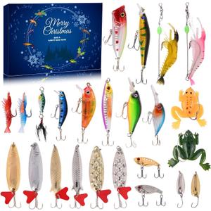 Advent Calendar Fishing Christmas Countdown - 24 Days Fishing Lures Set for Fisher Adult Men Teen Boys - 2025 Xmas Surprise Gift