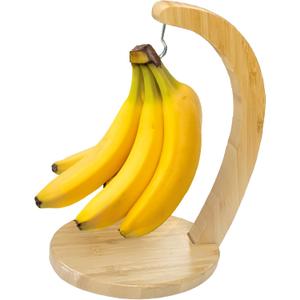 Bamboo Banana Stand with Stainless Steel Hanging Hook, Ideal for Holding Bananas and Elevating Your Tabletop and Kitchen Décor