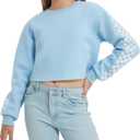 EXARUS Girls Crop Sweatshirts Tie Dye Pullover Checkered Print Crewneck Long Sleeve Casual School for Kids 6-12Y (Blue)