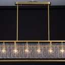 Modern Rectangle Glass Chandelier for Dining Room, 41" Gold Linear Island Light Fixture, Elegant Water Ripple Glass Lighting for Kitchen Island, Living Room, L41 x W10 x H12, Dimmable