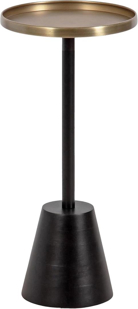 Kate and Laurel Tira Elegant Round Drink Table, 10 x 22, Antique Brass and Black, Vintage Glam Circle Martini Table for Use as a Small Bedroom Nightstand or Living Room Plant Stand Option, 10x10x22