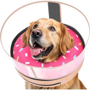 Inflatable Dog Cone with Anti-Licking Clear Shield, Protective Dog Donut Collar After Surgery, Adjustable Soft Recovery Cone for Pets, Alternative Collar with Buckle Strap (Pink, L) 