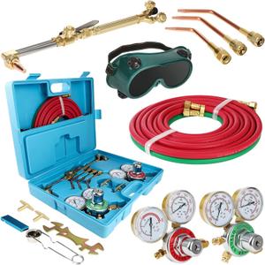 Oxygen Acetylene Torch Kit, Cutting Torch and Welding Kit, Oxy Gas Welding Cutting Brazing Set, Gas Welding Kit, Portable Oxy Acetylene Torch Welder, With Nozzles, Regulator, Hose Gauges, Blue Case