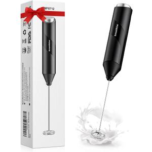 Bonsenkitchen Milk Frother Wand - Powerful Handheld Milk Frother with Stainless Steel Whisk - Battery-Powered Drink Mixer for Coffee, Lattes, Cappuccinos, Matcha