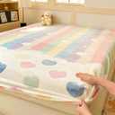 MorroMorn Fleece Fitted Sheet Full Only, Super Soft Plush Bottom Sheet with 20" Deep Pocket, Pink Kawaii Cute for Girls Kids Teen Fall Winter Spring, No Pillowcases (Rainbow Love, Full Size)
