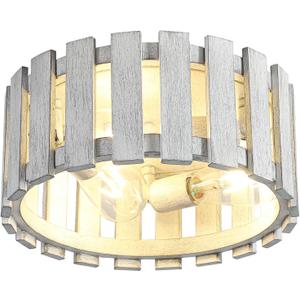 Farmhouse Flush Mount Ceiling Light, 12.2 Inch 3-Light Metal and Wood Close to Ceiling Light Fixture, White Hallway Light Fixtures Ceiling, Rustic Drum Ceiling Light for Kitchen, Entryway, Hallway