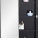 IDYLLOR Black Plastic Medicine Mirror Cabinet for Bathroom with 16 x 28 inch Beveled Edge Mirror, Recessed and Surface Mount