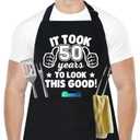 30th 40th 50th 60th 65th 70th 75th Birthday Gifts for Men, Chef Aprons for Men with 3 Pockets (Black)