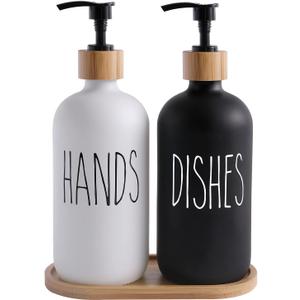 MOMEEMO Soap Dispenser Set, Contains Hand and Dish Soap Dispenser, Suitable for Kitchen Decor. (Black & White)