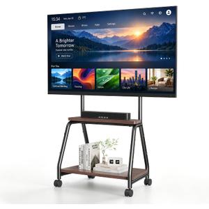 Easel Rolling TV Stand for 32 to 65"TV up to 88lbs,2 Tiers Storage Shelf
