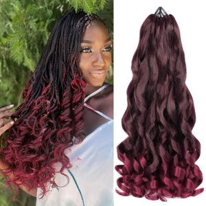 French Curl Braiding Hair Pre Stretched 22 Inch Bouncy French Curly Braiding Hair Loose Wavy Ombre 99j Burgundy French Curl Crochet Braids Hair for Women (7 Packs, 1B/Bug#)