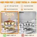 Chafing Dishes for Buffet, 6QT 4 Pack Round with Glass Lid, Gold