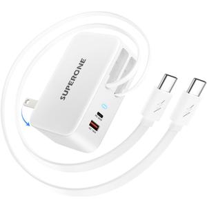 [Upgrade] SUPERONE 4 in 1 Retractable Wall Charger with Dual USB C Cables, USB C Charger Block 78W Fast Charging, Retractable Phone Charger Wall Plug for iPhone 17/16/15/14/13, iPad, Samsung, Pixel