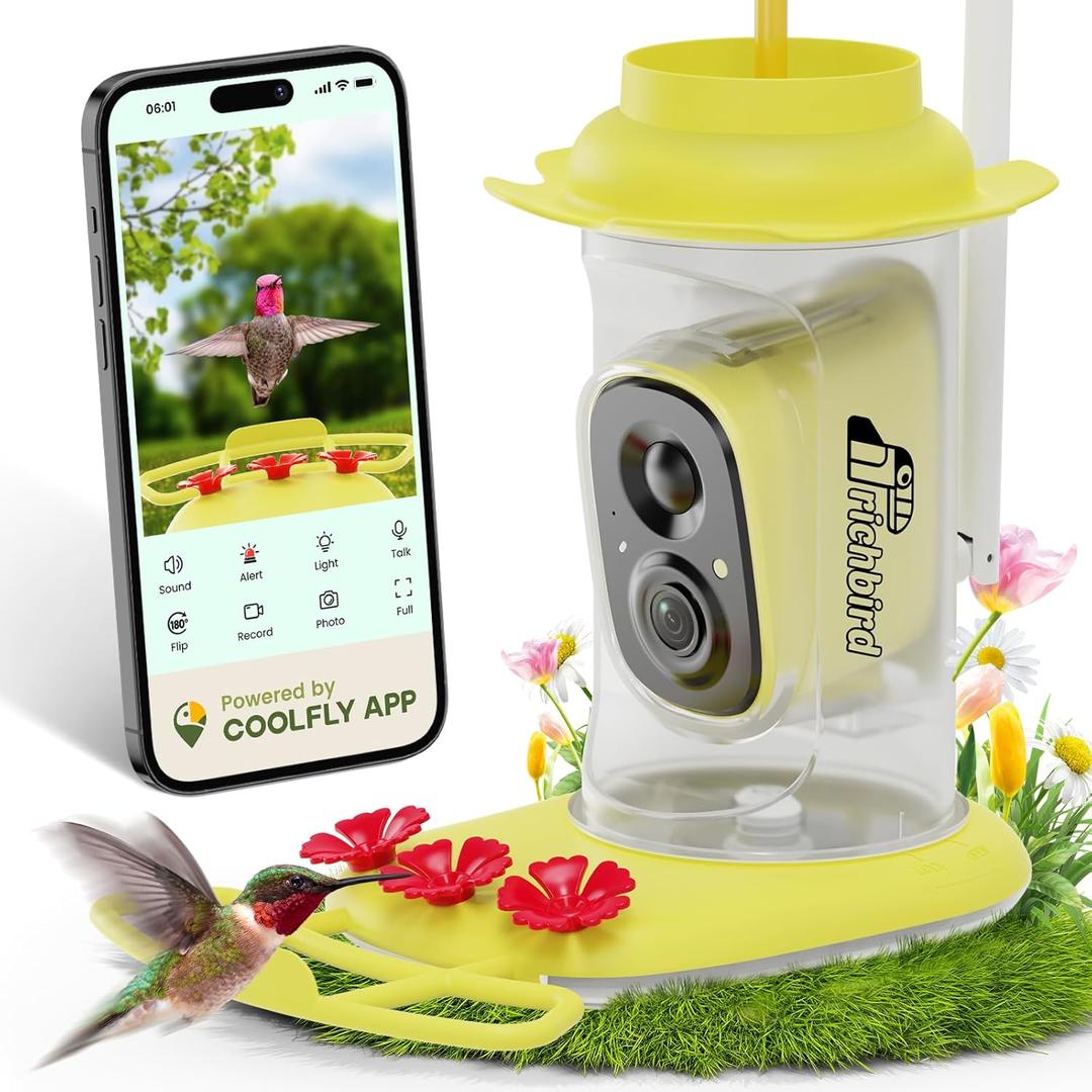 Smart Hummingbird Feeder with Camera Solar Powered, AI Identify, Instant Notification, Leakproof & Ant Moat, Outdoors Hanging, Idea Gift for Bird Lovers (20 oz)
