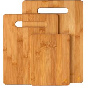 Bamboo Cutting Boards for Kitchen [Set of 3] Wood Cutting Board for Chopping Meat, Vegetables, Fruits, Cheese, Knife Friendly Serving Tray with Handles, 3 Piece Large, Medium, Small Size for Food Prep