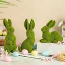 Easter Bunny Decorations, 3 PCS Resin Moss Bunny Figurines Green Faux Flocked Rabbit for Easter Decor Small Decorative Rabbit Statues for Home Decor, Spring Tabletop Centerpiece(Small Moss 3pcs)