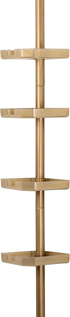 Bath Bliss 4 Tier Tensions Corner Shower Caddy | Shelves | Adjustable 48-101 | Bathroom Organizer | Bathtub and Shower Stall | Holds Large Bottles | Soap | Shampoo | Washcloths | Gold