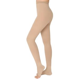 KTINNEAD 20-30 mmHg Compression Pantyhose for Women, Open Toe Medical Compression Stockings, Waist High Opaque Compression Tights for Edema, Varicose Veins, Swelling, Pregnant, Teacher, Doctor (4XL, Beige2)
