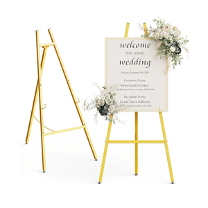 Gold Easel Stand for Sign, Heavy Duty Metal Display Easel with Adjustable Chain, Art Easel for Painting, Wedding Sign, Posters & Commercial Display