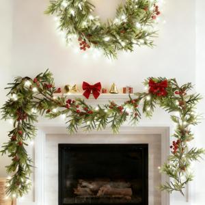 2PCS 6Ft Artificial Norfolk Pine Garlands, Real Touch Winter Christmas Garland, Green Artificial Greenery Garland for Table, Mantle, Wall, Indoor, Outdoor Christmas Decorations 