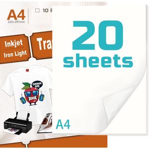 Iron-On Heat Transfer Paper for Dark Fabric 20 Sheet 8.3x11.7" T-Shirt Transfer Paper for Inkjet Printer Wash Durable, Long Lasting Transfer, No Cracking Iron-On Heat Transfer Paper for Dark Fabric 20 Sheet 8.3x11.7" T-Shirt Transfer Paper for Inkjet Printer Wash Durable, Long Lasting Transfer, No Cracking