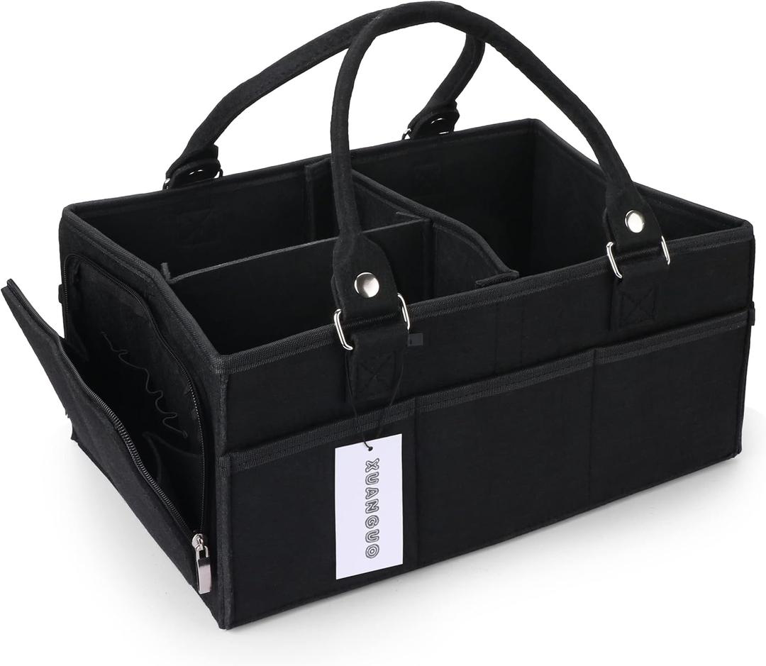 Baby Diaper Caddy Organizer for Girl Boy Large Nursery Storage Bin Basket Portable Holder Tote Bag for Changing Table and Car Baby Shower Gifts Newborn Essentials Must Haves Items black