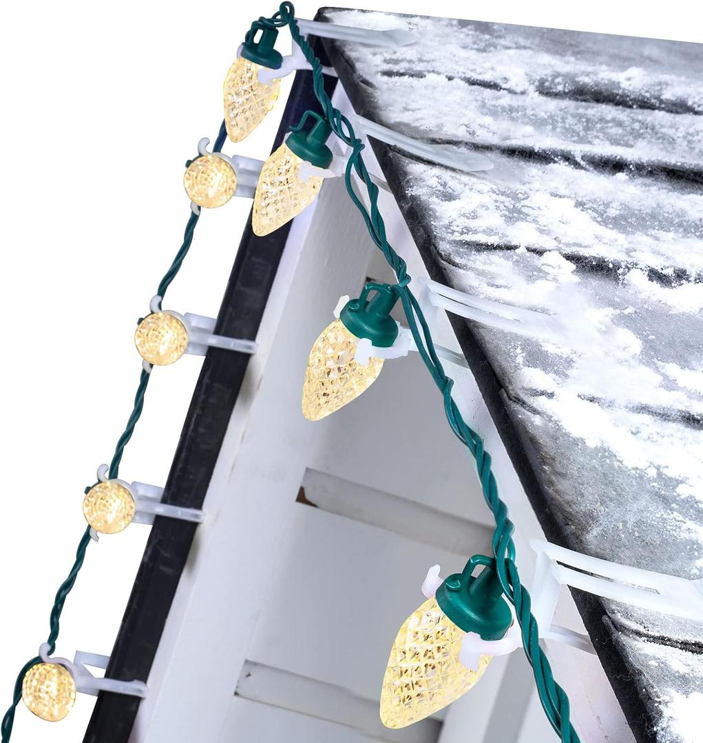 C9 Led Christmas String Lights 68Ft 100 LED with All in One Clips Outdoor Waterproof Strawberry Roof Lights, Commercial Grade Extendable for Indoor Outside Roofline Home Xmas Decoration, Warm White