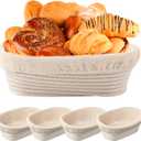 Nalcant 4 Pack Oval Banneton Proofing Basket Set 10 Inch, Natural Rattan Sourdough Bread Baskets with Linen Liners, Artisan Dough Rising Bowls for Home & Professional Bakers (10" Oval, Set of 4)