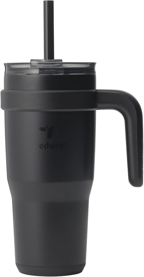 REDUCE 24 oz Stainless Steel Tumbler with Handle - Dual-Wall Vacuum Insulated Travel Mug, Sweat-Proof Lid & Reusable Straw - Keeps Drinks Cold for 24 Hrs, Fits Cupholders, Dishwasher Safe - Phantom