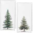 Qabliqo Pine Tree Kitchen Hand Towels, Winter Bathroom Decor, Rustic Christmas Decor, Rustic Farmhouse Xmas Tree Decorative Hand Towels for Bathroom, 16x24 Inch Set of 2