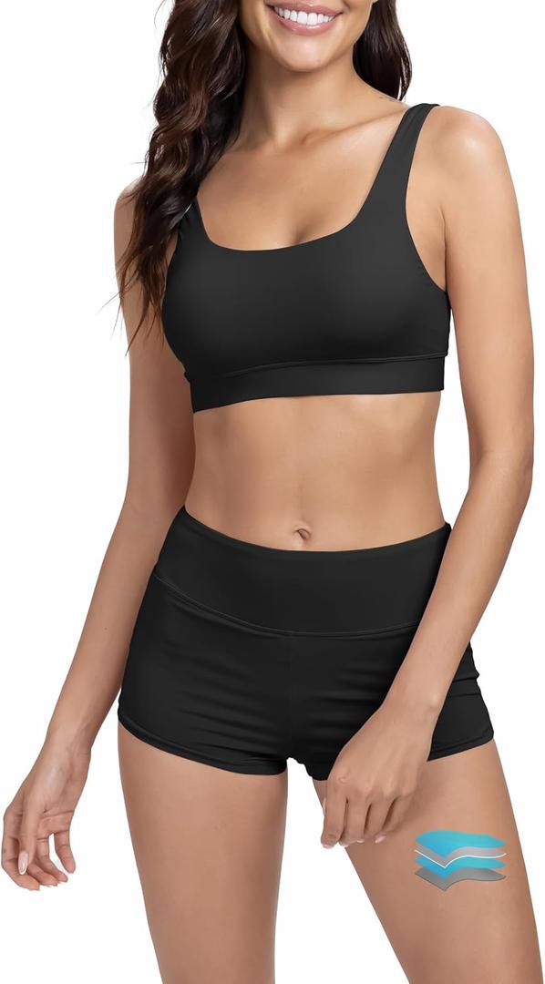 Beautikini Period Swimwear Sporty Bikini Sets Two Piece Menstrual Swimsuits Leakproof Bathing Suit for Teen Girls (Medium, Black)