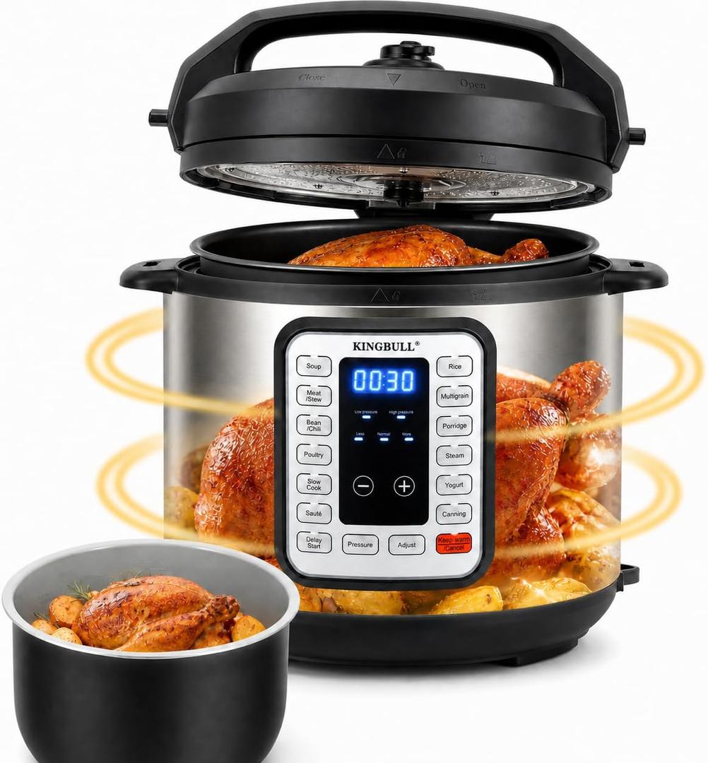 KINGBULL 6QT Electric Pressure Cooker 12-in-1 Multi Cooker, One-Touch Programs for Rice, Soup, Meat, Steam, Yogurt, Slow Cook, Keep Warm & Delay Start