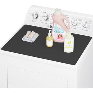 CSKY 1Pc Washer and Dryer Covers for the Top, 25.5''17.5'' Fabric Laundry Countertop Mat, Anti-Crease Rolled Packaging, Non-Slip Rubber Base, Washer Dryer Topper for Top Load Machine (Black)