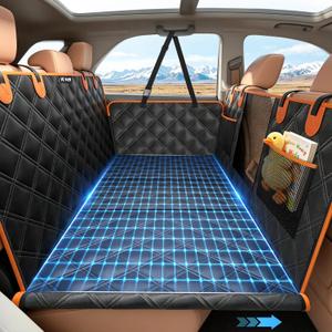 KYG Back Seat Extender for Dogs, Hard Bottom Dog Car Seat Cover for Back Seat Waterproof with Mesh Window and Storage Pocket, Dog Hammock for Cars & SUVs