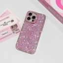 NITITOP Compatible with iPhone 12 Pro Max Case Glitter Sparkly Sequin Design for Girls Women Luxury Bling Crystal Diamond Frame Full Camera Protection Shockproof Protective Phone Cover - Pink