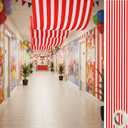 HunnmingRe 1 Pack Circus Halloween Decorations 32 Inch x 16 ft Red and White Hanging Banner with Tape Ceiling Decor for Carnival Birthday Classroom Circus Theme Party Decorations