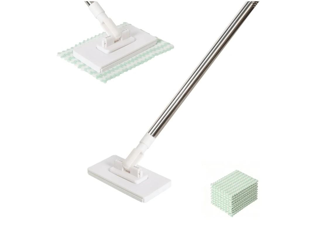 Mini Mop for Corners,Cloth Changing Mini Mop,Zero Touch MiniMop,Automatic Hands Free Push Pull Handle,Disposable Dust Mop with 5 Reusable Cloths for Wall Bathroom Toilet Corners Cleaning