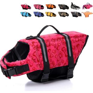 HAOCOO Dog Life Jacket Vest Saver Safety Swimsuit Preserver with Reflective Stripes/Adjustable Belt Dogs?Pink Bone,M