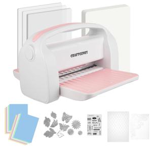 CraftGenes Manual Die Cutting Machine and Embossing Machine, 9'' Opening Size for Cardmaking, Scrapbooking, and DIY Crafts  Foldable Complete Set with A4 Die Cuts, Embossing Folders, and Plates(Pink)