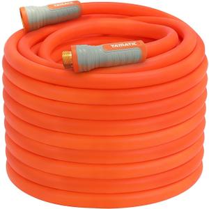 YAMATIC Heavy Duty Garden Hose 5/8 in x 100 ft, Super Flexible Lightweight Water Hose, 360 Rotating Connector, 600 PSI Burst, Solid Brass 3/4" GHT Fittings, All-Weather