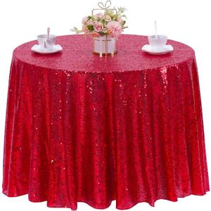 Red Sequin Tablecloth Round 72" Glitter Table Cover Metallic Sequence Table Clothes for Birthday Party Baby Shower Wedding