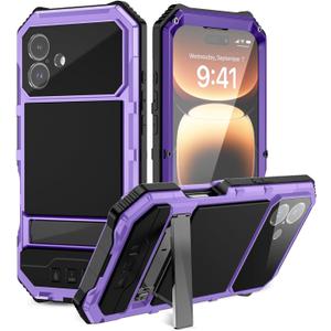 Lunivop Compatibility with iPhone 16 Plus Case 6.7'' 2024 Heavy Duty Protection with Built in Lens Screen Protector Rugged Stand 360 Full Body Military Grade Metal Bumper Phone Cases Men Purple