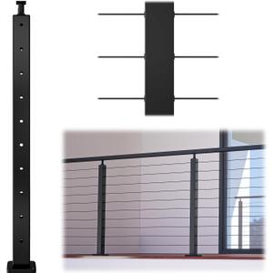 Muzata Black Cable Railing Post 36 Inch 36"x2"x2" Level Drilled Surface Mount T304 Stainless Steel Cable Railing System Kit Indoor Outdoor with Paper User Guide PS01 BH4S