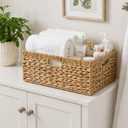 Jumbo Wicker Basket, Rectangular Wicker Baskets for Storage, Water Hyacinth Extra Large Storage Baskets, Shelf Basket with Built-in Handles-1 Pack